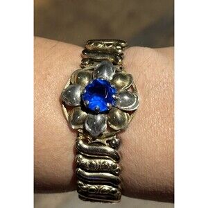Art Deco Sweetheart Floral Bracelet Blue Stone Co-Star Sterling Vintage